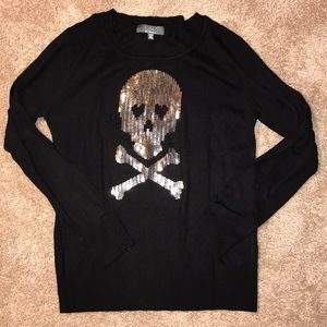 Gray by Saks Fifth Avenue skull sequin sweater